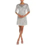 NWT Aidan Mattox Fully Beaded Trapeze Cocktail Dress in Silver Size 6 MSRP $395
