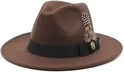 [GRACEART] Classic Fedora Hats for Men & Women Wide Brim Woolen Felt Hat Panama Jazz Feather Hat