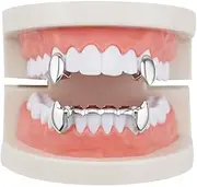 [Sadiyamo] Shiny Hip Hop Teeth Grillz Caps Iced Out CZ Top and Bottom Vampire Fangs Grillz for Men and Women