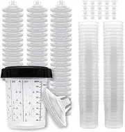 Disposable Paint Spray Gun Cups Liners and Lid System 50 Cup Liners, 50 Lids, 1 Hard Cup with Retainer Ring and 20 Plugs - Compatible with Original 1.0 System (not 2.0) (200ml | 6oz | 125 Micron)