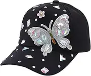 [HUSSATOP] Sparkly Rhinestone Butterfly Print Baseball Cap for Women Breathable Shimmer Ponytail Trucker Hat Outdoors Sun Caps