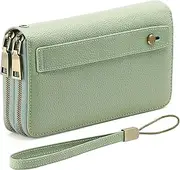 [GAEKEAO] Purses for Women Double Zipper Phone Clutch RFID Blocking Vegan Leather Wristlet Purse Large Capacity Long Credit Card Holder with Grip Hand Strap