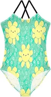 [RPLIFE] Kawaii Chibi Daisies Girls One Piece Swimsuit, Beach Swimsuit 3-10 Y with Adjustable Shoulder Strap, 3-10 Y