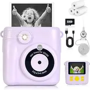 Hikkon Instant Print Camera for Kids - 2.4 Inch Kids Camera Instant Print with Print Paper & 32G Card- Kids Toys HD Digital Camera as Christams Birthday Gifts for Girls Boys Age 3-12 (Purple)