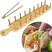 Abizarch Bamboo Taco holders Tray with Tong, Burritos Hold for 8 Soft or Hard Shell Tacos,Large Taco Holder Stand Multipurpose Taco Rack for Home Kitchen Tortillas Burritos