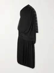 [Dima Ayad] Dima Ayad - One-shoulder Draped Georgette And Lace Gown - Black - M M Black