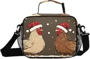 Chicken Hat Christmas Insulated Lunch Box for Women Men - Ideal for Work, Picnics - Includes Adjustable Shoulder Strap