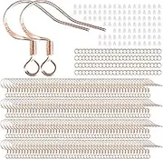 200 PCS/100 Pairs Rose Gold Tone Earring Hooks 925 Sterling Silver Plated Hypoallergenic Ear Wires Fish Hooks with 100 PCS Silicone Earring Backs and Jump Rings Earring Finding for DIY Jewelry Making