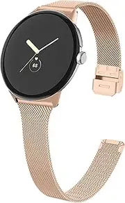Slim Metal Bands for Google Pixel Watch 3 41mm/Watch 2/Pixel Watch Band Women Men, Grids Thin Stainless Steel Mesh Loop Snap Clasp Strap Replacement for Pixel Watch 3 41mm/Watch 2/Pixel