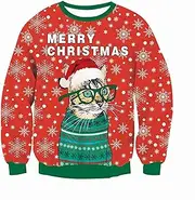 [Xumplo] Family Christmas Jumper Ugly Christmas Sweatshirt Xmas Jumpers for Adult Kids Holiday Long Sleeve Pullover Letter and 3D Cat Snowflakes Print Sweater