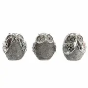 Decorative Figure Dkd Home Decor Multicolour Silver Owl Chromed 12 x 11 x 14 Cm 3 Units