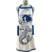 Mermaid Step Aside Ariel Cotton Apron NWT Navy Blue & White