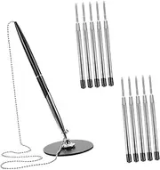SOPOTUTU 1 Set Business Signature Pen with Chain Multi Use Desktop Writing Tool for Offices Banks Hotels Smooth Ink Easy Refill Decorative Design Black with Refills Random Color