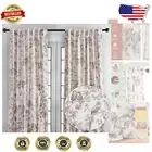 Elegant 100% Cotton Toile Curtains in Jouy Paradise Grey - Set of 2 Panels