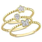 Amour 14K Yellow Gold Diamond Star, Teardrop, Clover Cluster 3 Rings Set