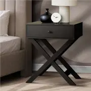 Oikiture Bedside Table Drawer Side End Table Black