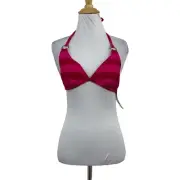 BCBG Paris Bikini Top Womens M Medium Pink Striped Ring Halter Tie Back Padded