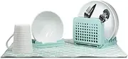 Grand Fusion Compact Collapsible Dish DryingRack and Ultra Absorbent Microfiber Mat, Dish Rack for 5 Plates, 2 Bowls and Silverware, Space-Saving Kitchen Gadgets, Light Green