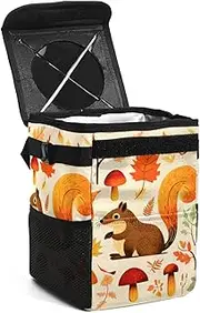 Car Trash Can with Lid,Bag Hanging Storage Pockets Leak-Proof,Portable Garbage Bin,Animal Pattern Forest Cartoon