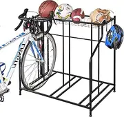 Mythinglogic 3 Bike Bicycle Floor Parking Stands for Garage, Bike Rack with Storage, Free Standing Bike Rack for Adult or Kids Bike