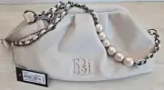 Badgley Mischka Wrapped Frame Crossbody OFFWHITE bag chain Pearl strap Vegan NWT