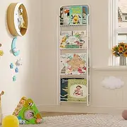 BBLIKE Kids Bookcase Wall Shelf - 4 Tier Children's Bookshelf Storage Display Rack, White Wave Wall Mounted Bookshelf, Metal Book Shelf Organizer for Books Kids Bedroom Nursery（Metal Layer）