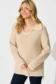 Swanson Knit Full Length Sleeve in Beige Wool Blend S/M