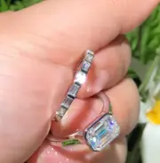 2 CT Emerald Cut Moissanite Bezel Set Wedding Bridal Ring Set 14K White Gold