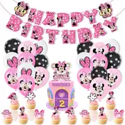 Minnie Mouse Theme Party Decorating Set - Birthday Banner Latex Balloons Birthday Cake Cupcake Toppers - Kids Girls Birthday Party Decorations