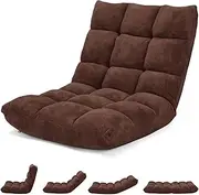 Giantex Floor Chair with Back Support, Coral Velvet Floor Gaming Chair with 14-Position Adjustable Back, Thick Sponge Padding, Soft Chaise Lounge for Adults, for Meditation (Coffee)