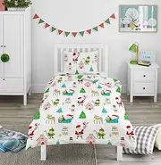 Bloomsbury Mill - Toddler Christmas Bedding - Kids Christmas Cot Bed Duvet Cover Set for Boys & Girls - Xmas Duvet Cover and Pillow Case Set - Winter Christmas Cot Bedding - 120x150cm - White