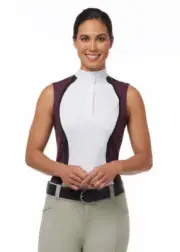 NWT Kerrits Women's Affinity Sleeveless Show Shirt Burgundy & White 1/4 Zip Med