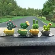 Car Dashboard Ornament Cute Green Plant Cactus Small Potted Spring Office Cab Small Gadget Decoration Interior