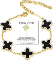 [Qitian] Clover Bracelet for Women 18K Gold Four Leaf Pink Lucky Link Clover Bracelets, Trendy Bracelets Set Jewelry Gifts for Women