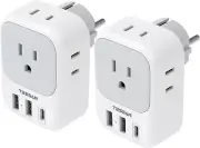 TESSAN 2 Pack Type E F Plug Adapter USB C, Germany France Power Adaptor with 3