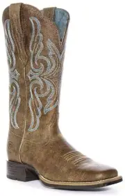 Ariat Primera Round Up Wide Square Toe Western Boot Brown Blue Womens UK 3 - 8