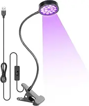 USB Black Light Lamp, 5V 5W 395nm UV Led Blacklight with Gooseneck and Clamp for Art Resin Curing, Gel Nail, Poster, Glue, Halloween Makeup, Face Paint, Room, Bedroom, Glow Party Decorations