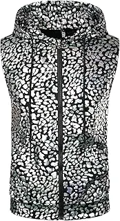 [ZEROYAA] Mens Hipster Metallic Zip Up Sleeveless Hooded Vest T Shirt with Kangaroo
