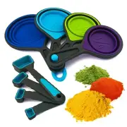 NEW Silicone Collapsible Measuring Cups & Measuring Spoons Baking Safe 8-Piece