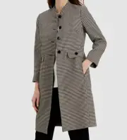 Anne Klein Women's Gray Taupe Mandarin Collar Houndstooth Jacket Size 12