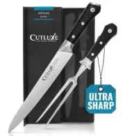 9-Inch Razor Sharp Carving Knife with 6-Inch Fork - Ergonomic Pakkawood Handle