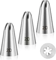 Giantree 3 PCS 2D Cake Piping Nozzle Tips, Stainless Steel Large Piping Tips Cake Decorating Tools for Buttercream Icing Birthday Cake Cupcake DIY Baking Supplies, Silver