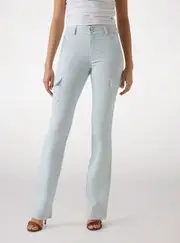 GUESS Women's Blue Mid Rise Slim Fit Cargo Mini Boot Pants Size: 24, Spandex