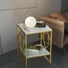 Luxury Square Marble Table Bedside Sofa Side End Table w/ Unique Geometric Frame