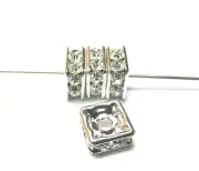 4 Pcs ~ 8mm ~ CRYSTAL ~ SILVER SQUAREDELLS ~ SWAROVSKI CRYSTAL BEADS