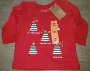 3/6 month NEW NWT RED CHRISTMAS TREE TOP SHIRT gold sparkle happy little tree