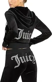 [Juicy Couture] OG Big Bling Velour Hoodie Track Jacket Liquorice Size M, Liquorice, Medium