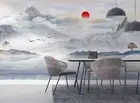 3D Abstract Mountain Sun River Self-adhesive Removeable Wallpaper Wall Mural