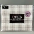 Ralph Lauren EDP QUEEN 4pc Sheet Set Gray White Light Blue Plaid Country
