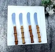 4 Pieces Set Butter knife, Pate Knife Cheese Spreader, Thick and Smooth blades, Strong Heavy for butter spreaders Home Restaurant Party breakfast (bamboo handle)